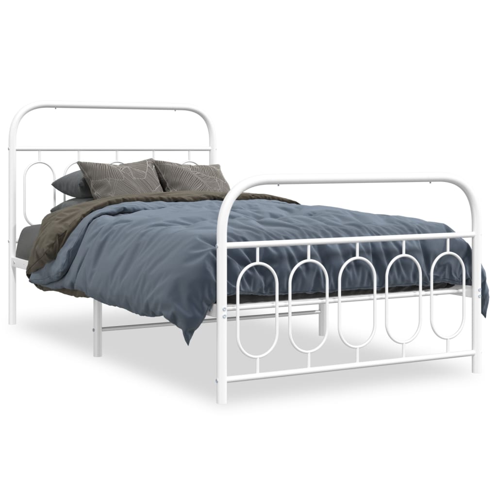 vidaXL Metal Bed Frame without Mattress with Footboard White 100x200cm