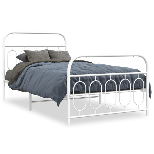 vidaXL Metal Bed Frame without Mattress with Footboard White 107x203cm