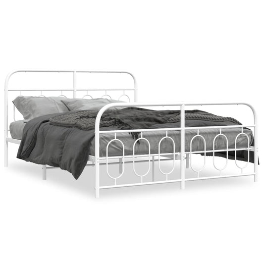 vidaXL Metal Bed Frame without Mattress with Footboard White 135x190cm