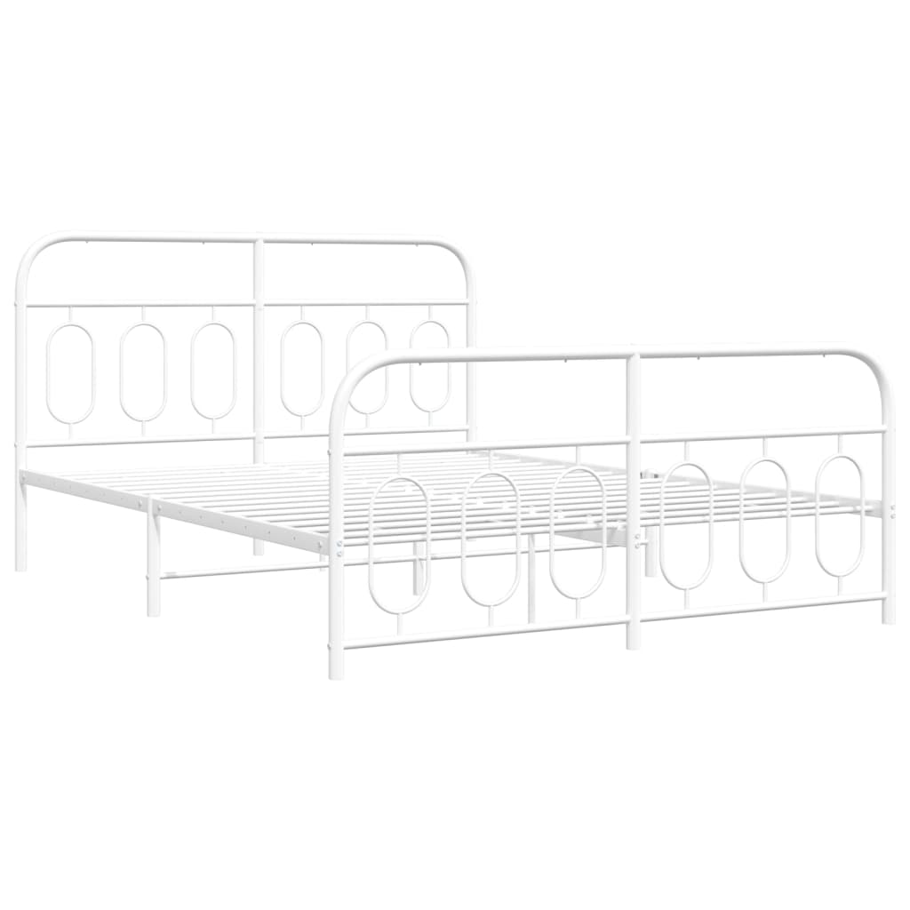 Metal Bed Frame without Mattress with Footboard White 140x190cm