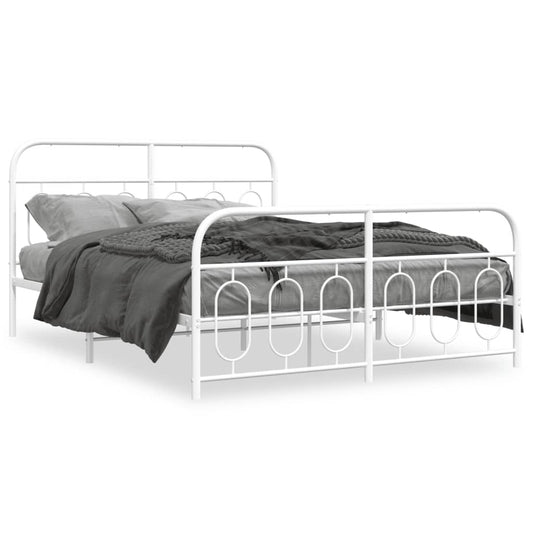 vidaXL Metal Bed Frame without Mattress with Footboard White 140x190cm