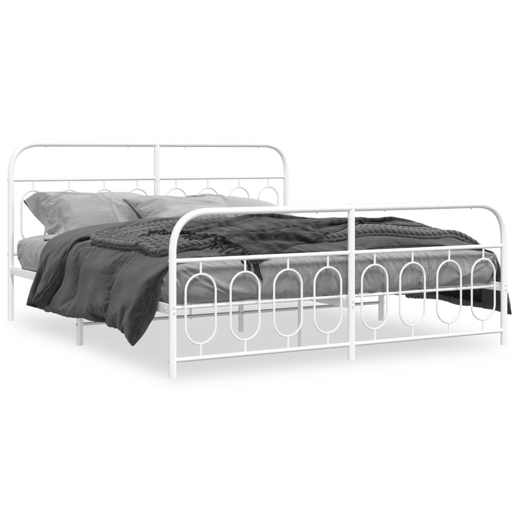 vidaXL Metal Bed Frame without Mattress with Footboard White 160x200cm