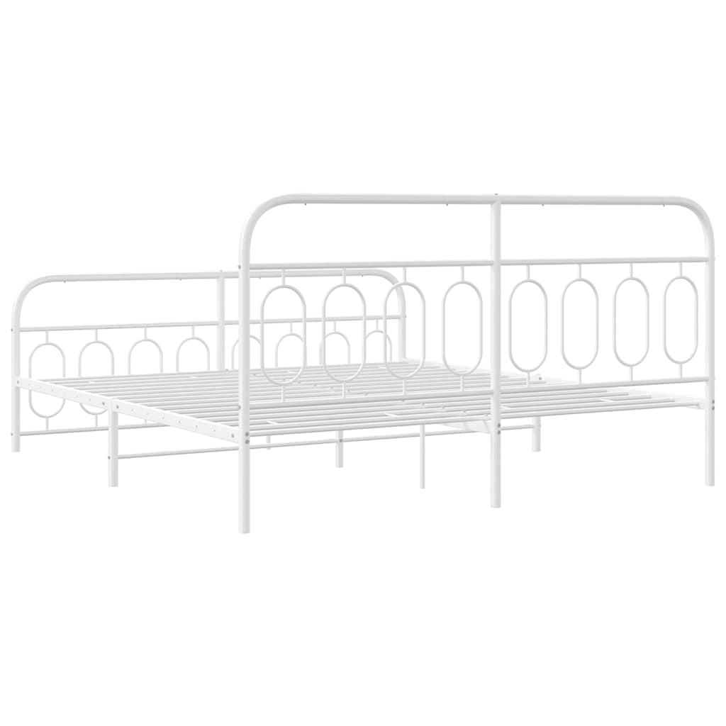 Metal Bed Frame without Mattress with Footboard White 183x213cm