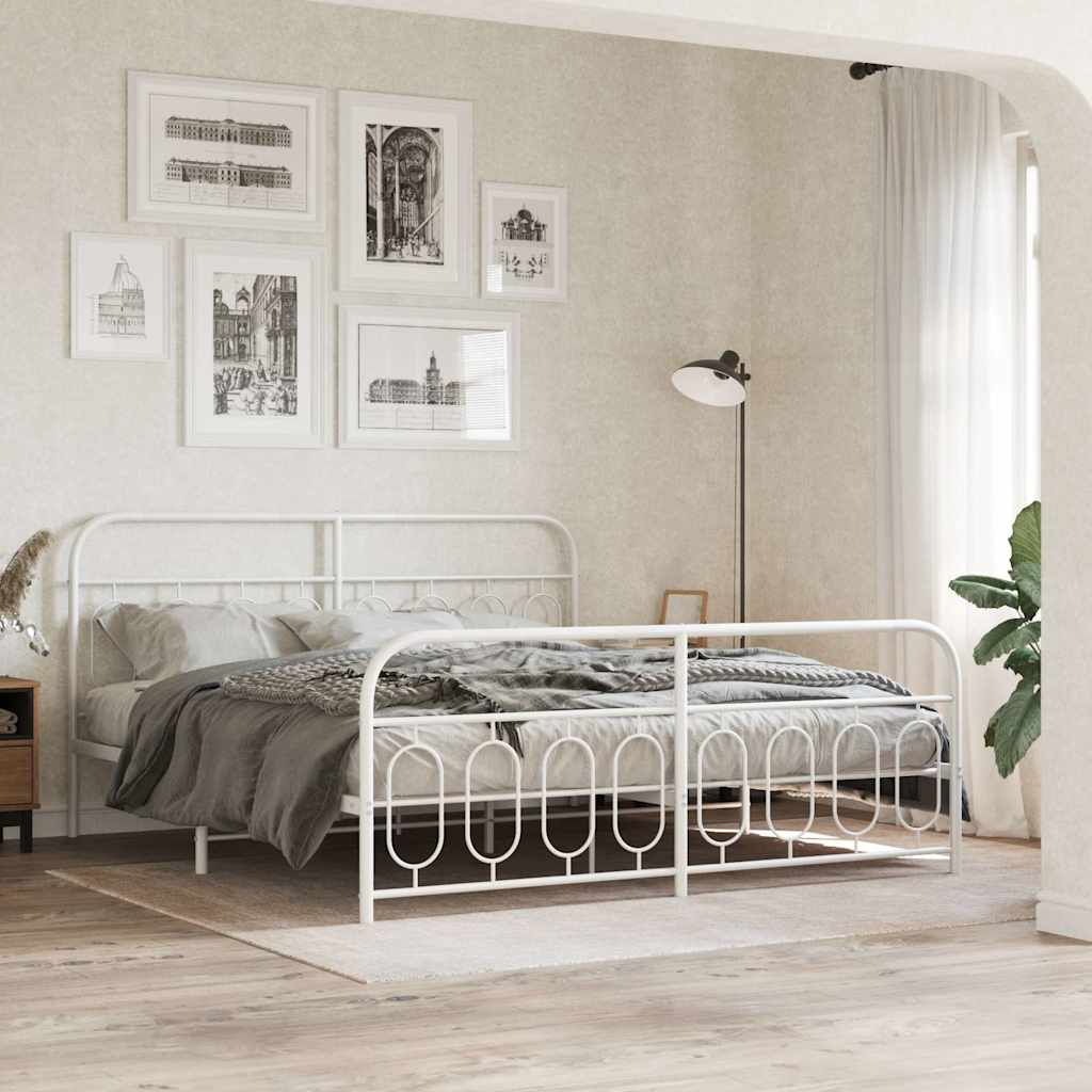 Metal Bed Frame without Mattress with Footboard White 183x213cm