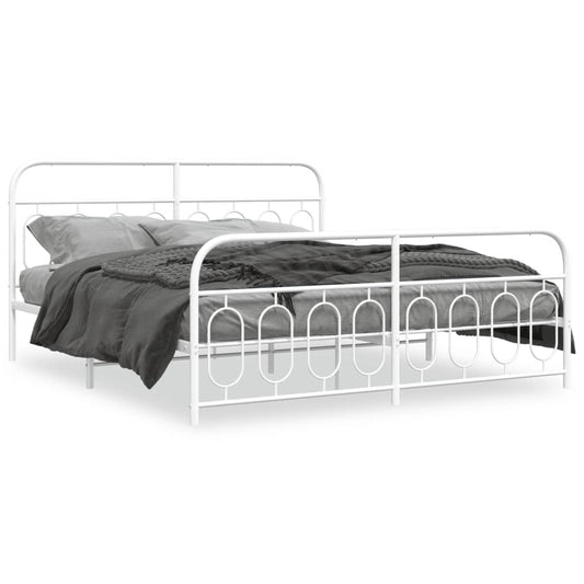 vidaXL Metal Bed Frame without Mattress with Footboard White 183x213cm