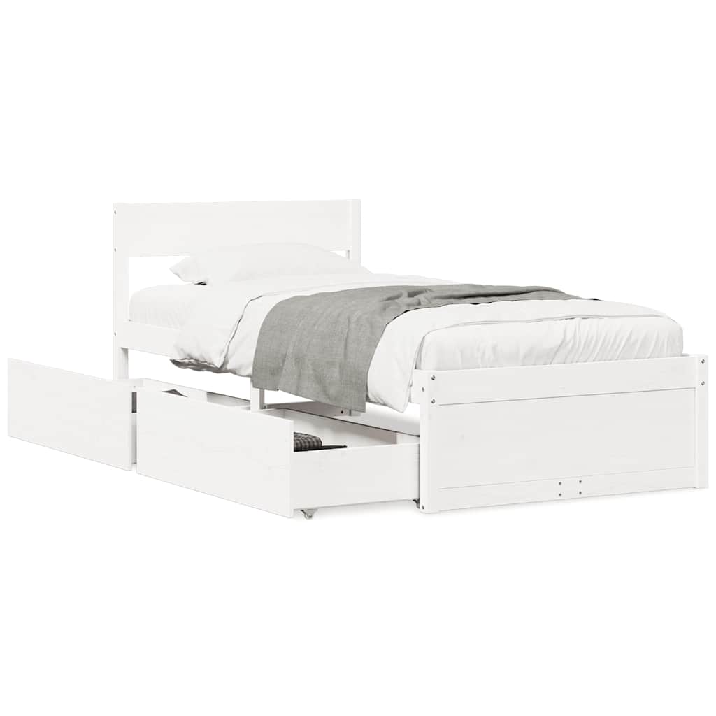 Bed Frame without Mattress White 100x200 cm Solid Wood Pine