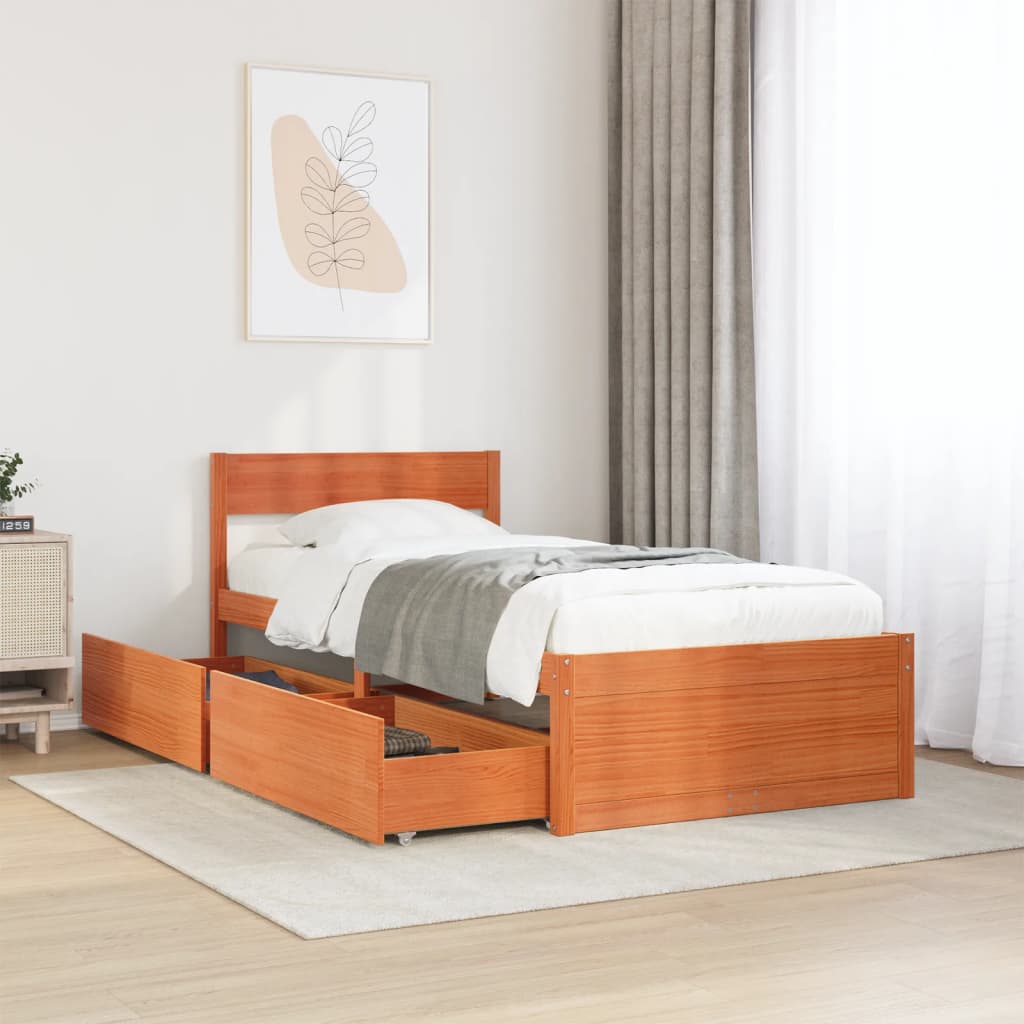 vidaXL Bed Frame without Mattress Wax Brown 100x200 cm Solid Wood Pine