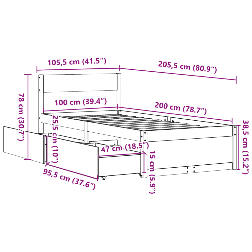 vidaXL Bed Frame without Mattress Wax Brown 100x200 cm Solid Wood Pine