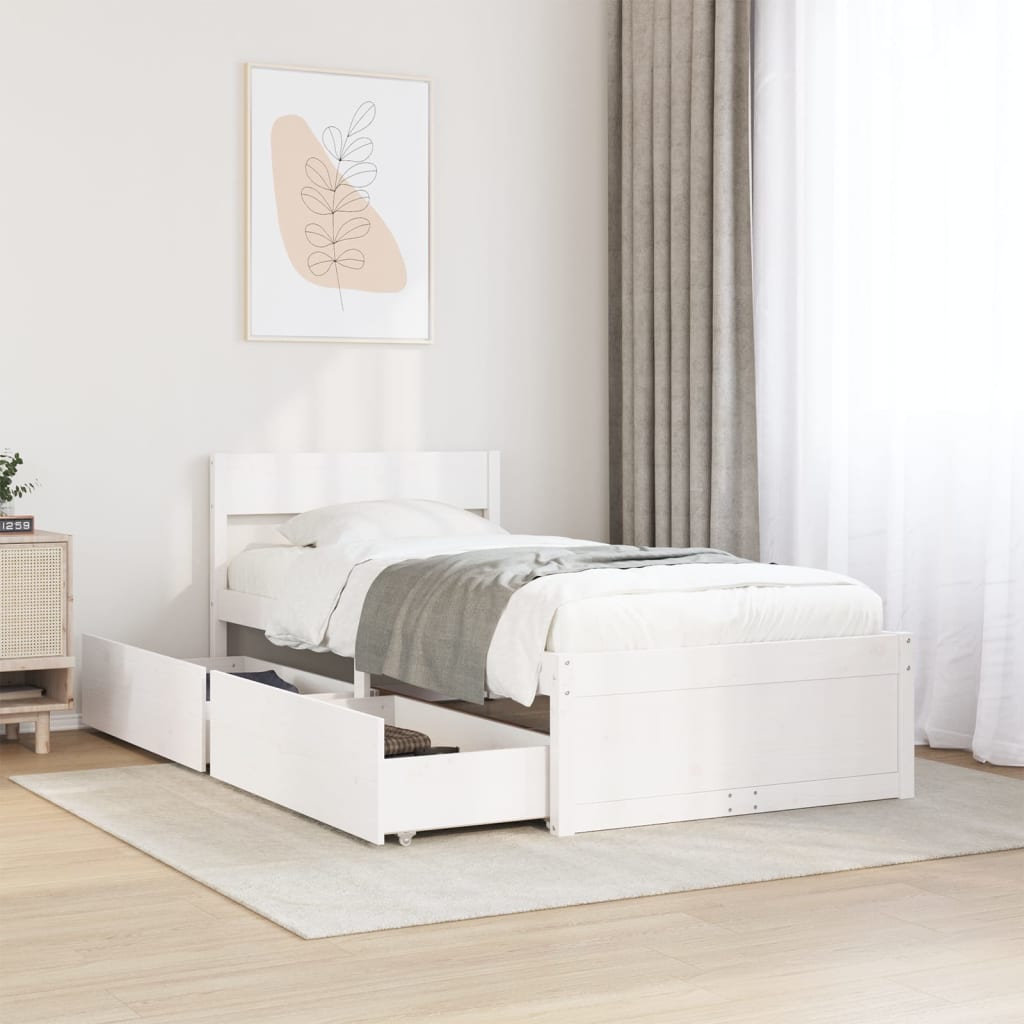 vidaXL Bed Frame without Mattress White 75x190 cm Small Single Solid Wood Pine