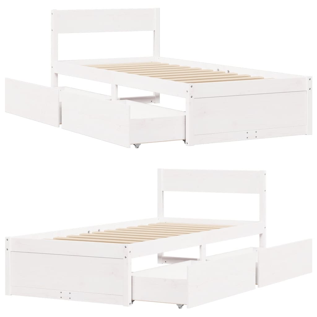 vidaXL Bed Frame without Mattress White 75x190 cm Small Single Solid Wood Pine