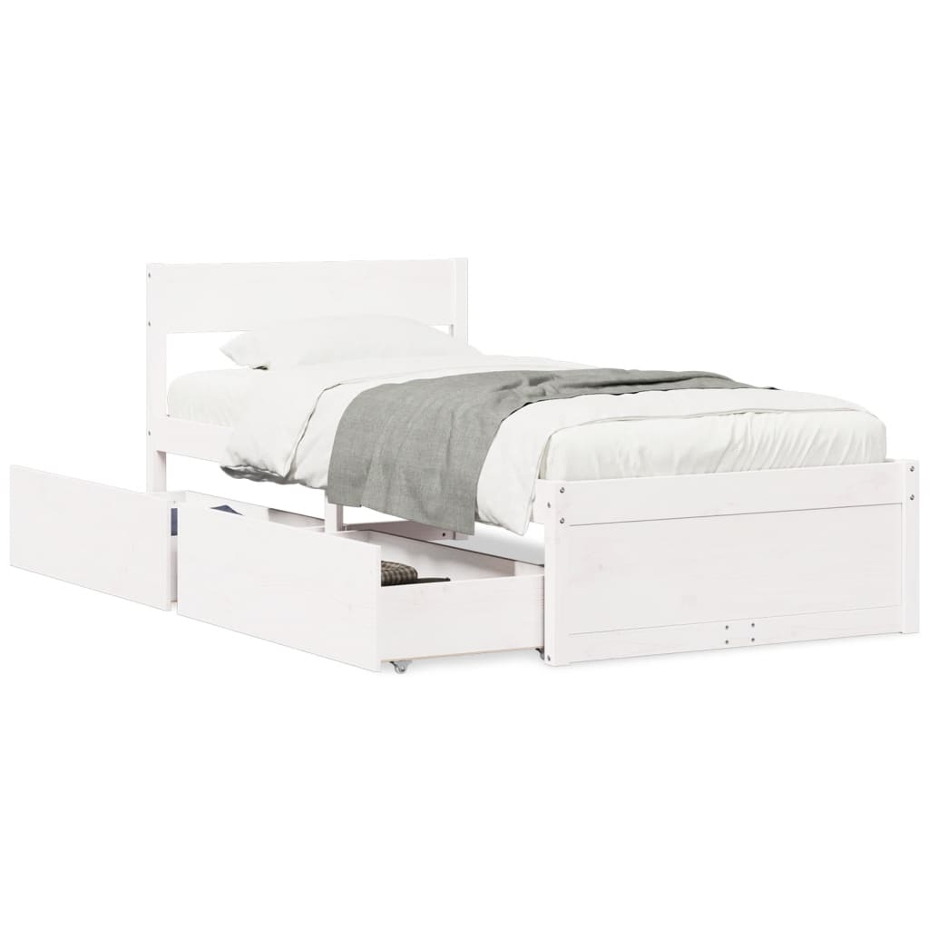 vidaXL Bed Frame without Mattress White 75x190 cm Small Single Solid Wood Pine