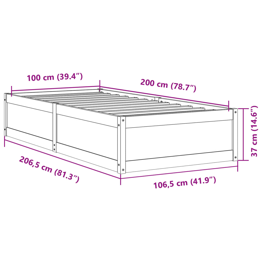 vidaXL Bed Frame without Mattress 100x200 cm Solid Wood Pine