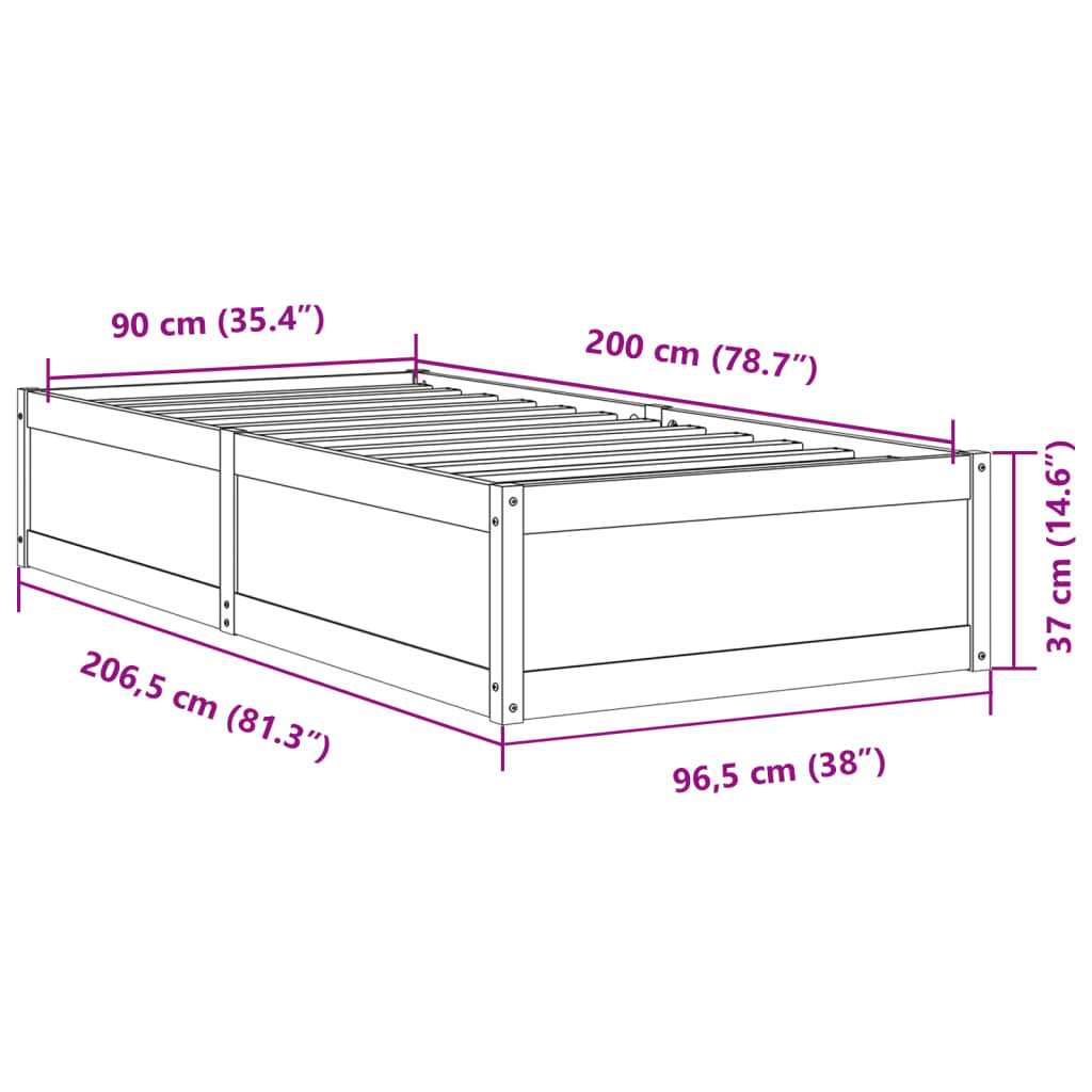 vidaXL Bed Frame without Mattress White 90x200 cm Solid Wood Pine