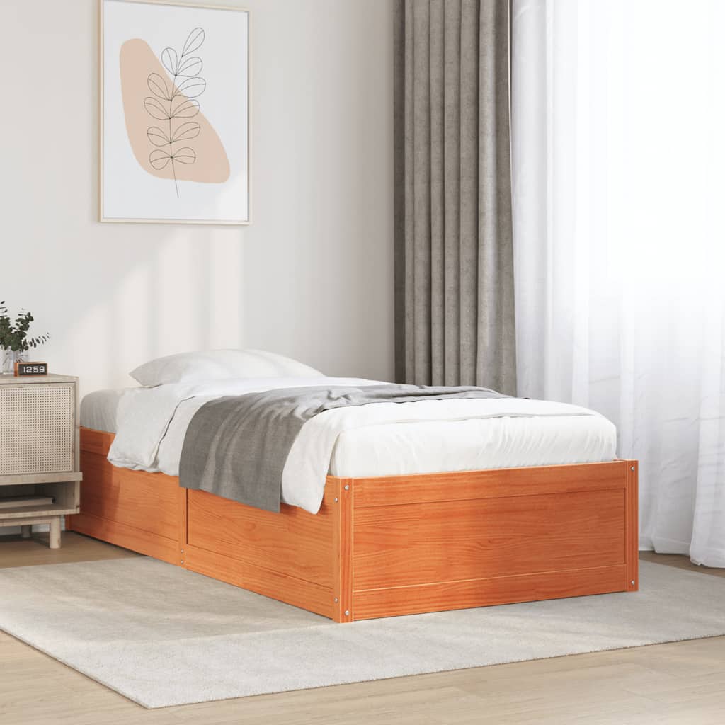 vidaXL Bed Frame without Mattress Wax Brown 90x190 cm Single Solid Wood Pine