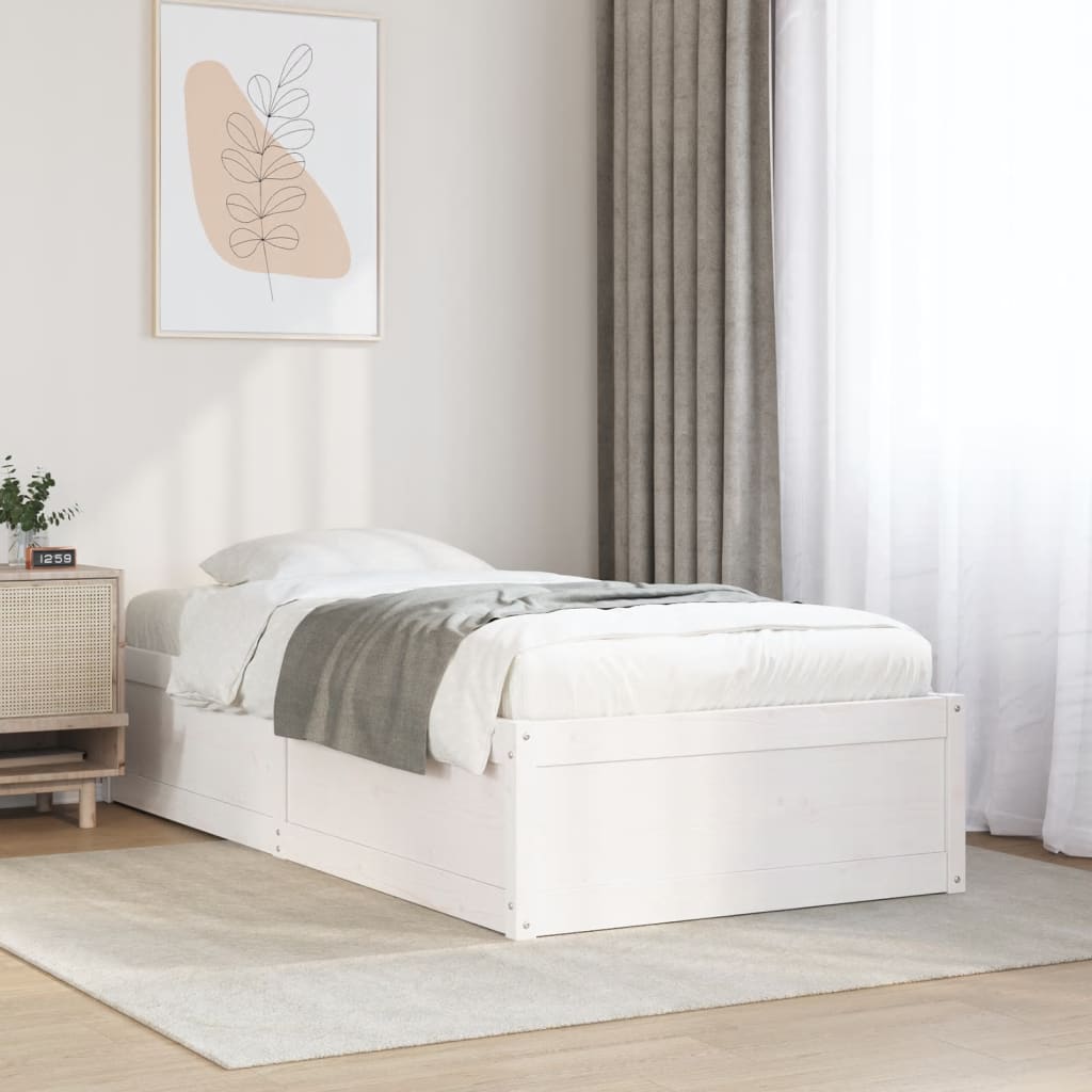 vidaXL Bed Frame without Mattress White 75x190 cm Small Single Solid Wood Pine