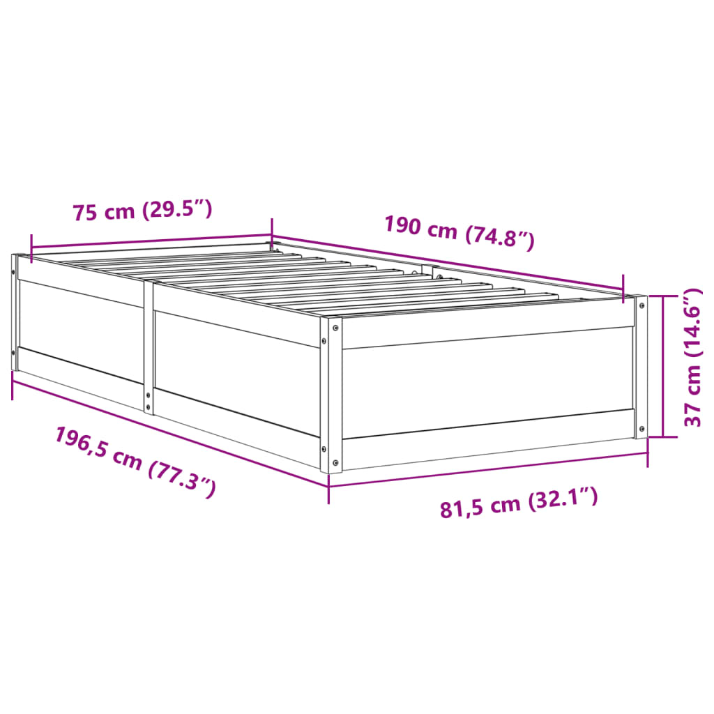 vidaXL Bed Frame without Mattress Wax Brown 75x190 cm Small Single Solid Wood Pine