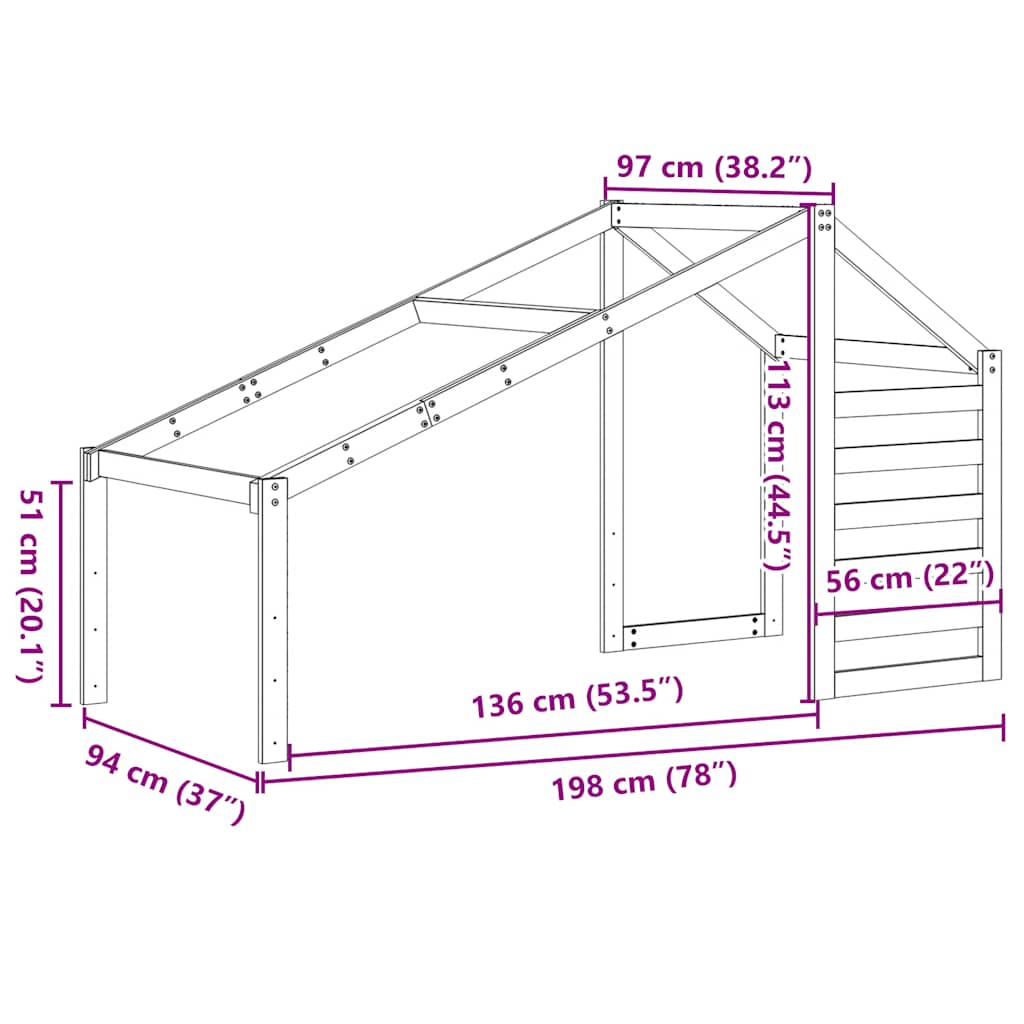 Kids' Bed Roof 198x97x113 cm Solid Wood Pine