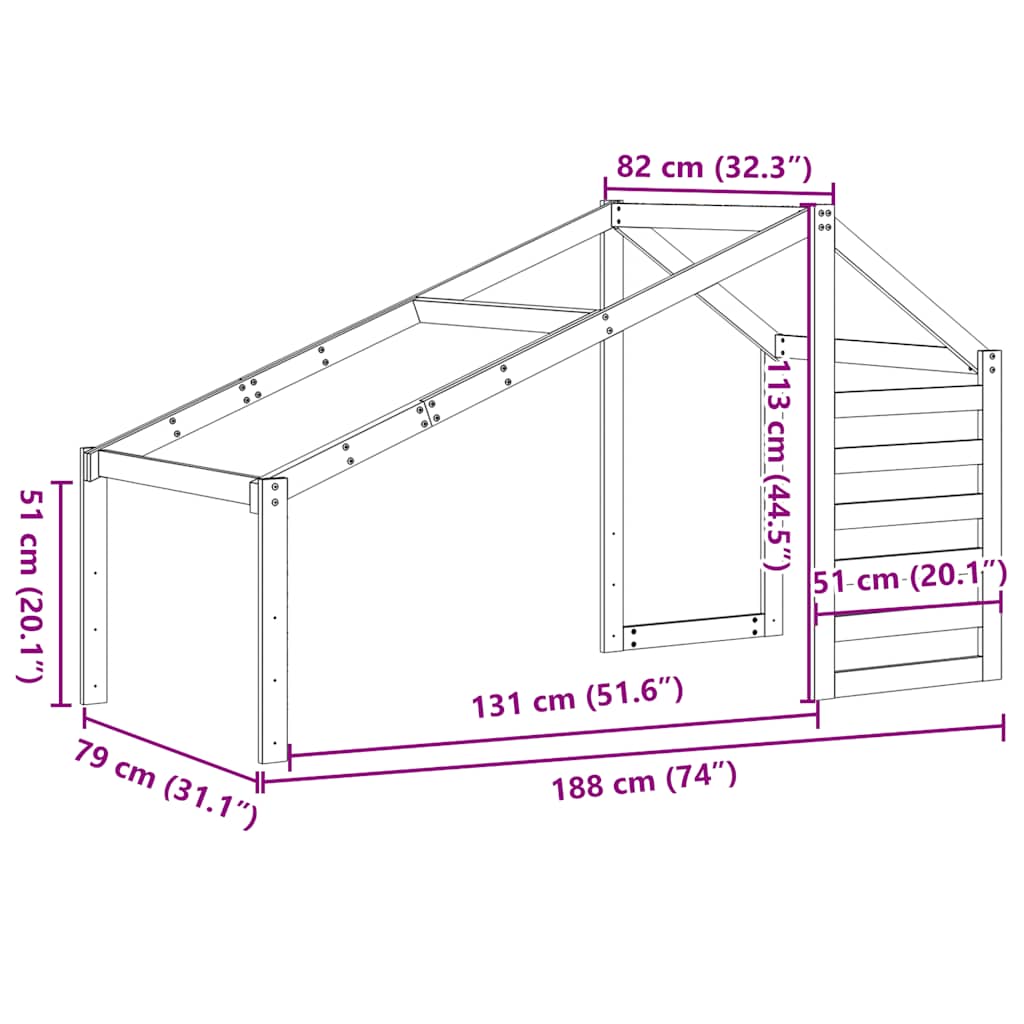 Kids' Bed Roof 188x82x113 cm Solid Wood Pine