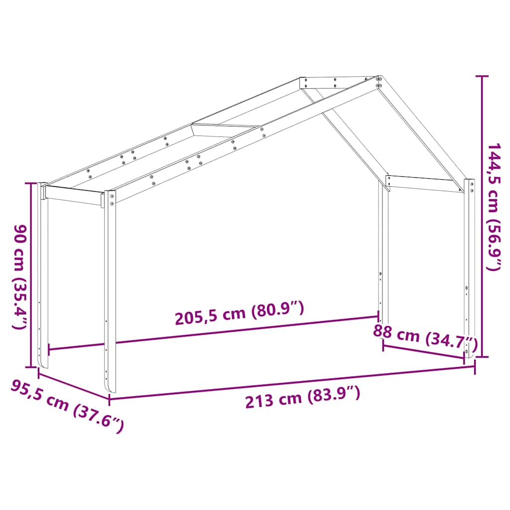 Kids' Bed Roof White 213x95.5x144.5 cm Solid Wood Pine