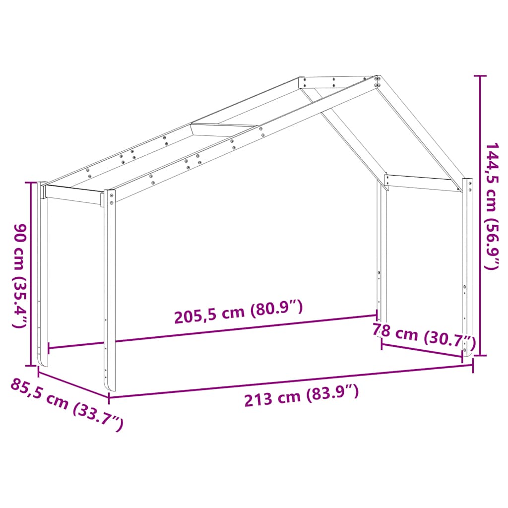 Kids' Bed Roof Wax Brown 213x85.5x144.5 cm Solid Wood Pine