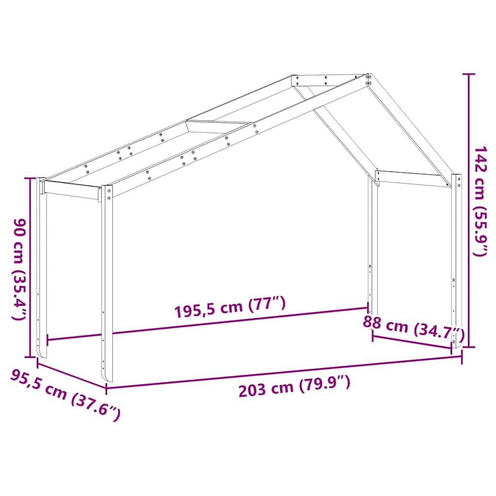Kids' Bed Roof Wax Brown 203x95.5x142 cm Solid Wood Pine
