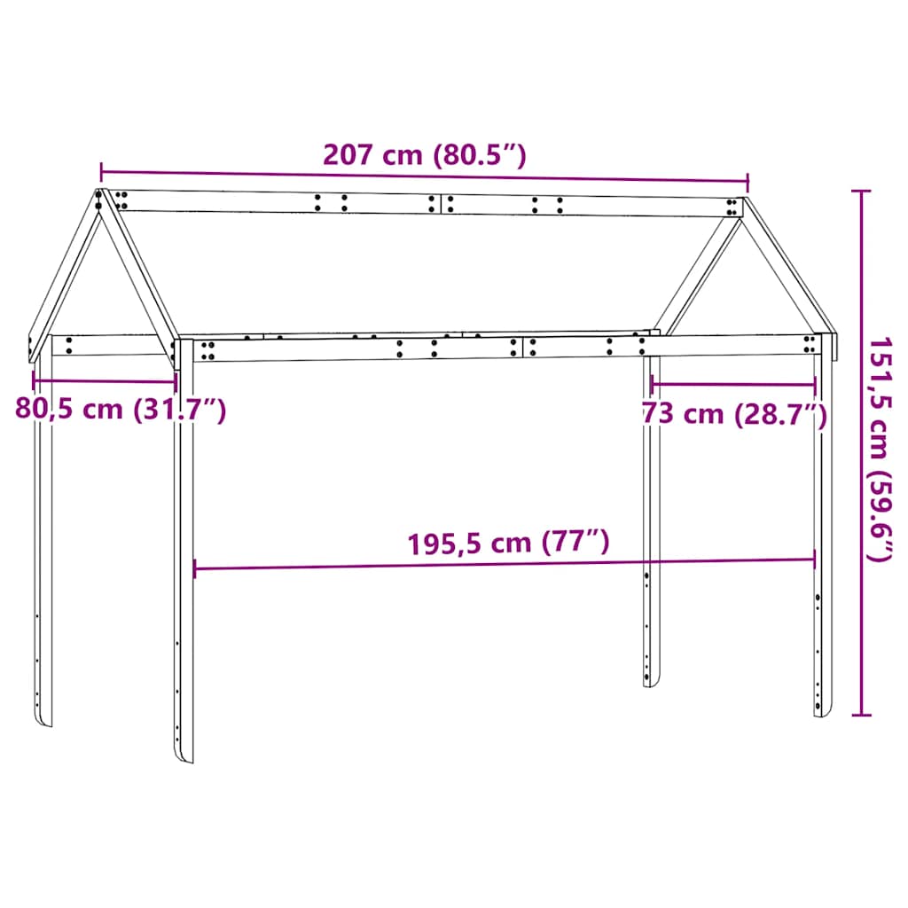 Kids' Bed Roof Wax Brown 207x80.5x151.5 cm Solid Wood Pine