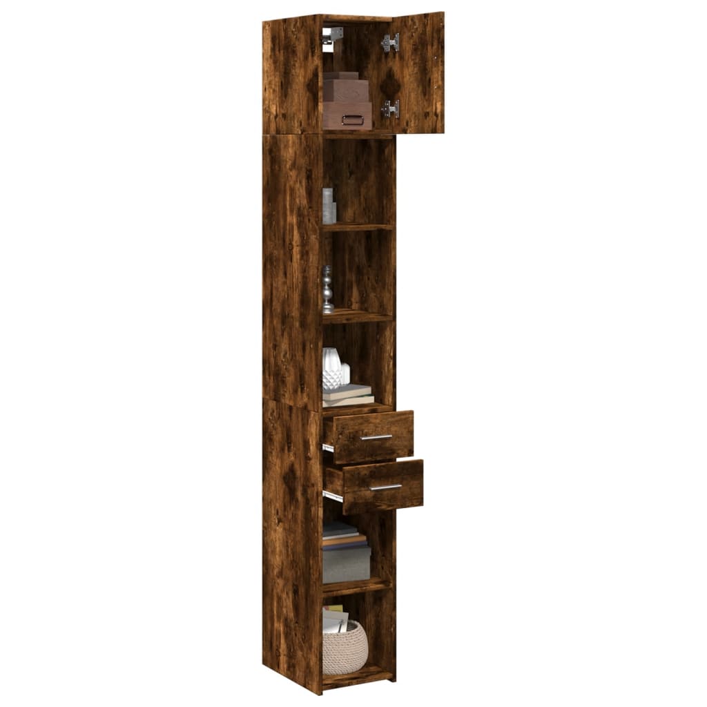 Slim Storage Cabinet Smoked Oak 30x42,5x225 cm Engineered Wood