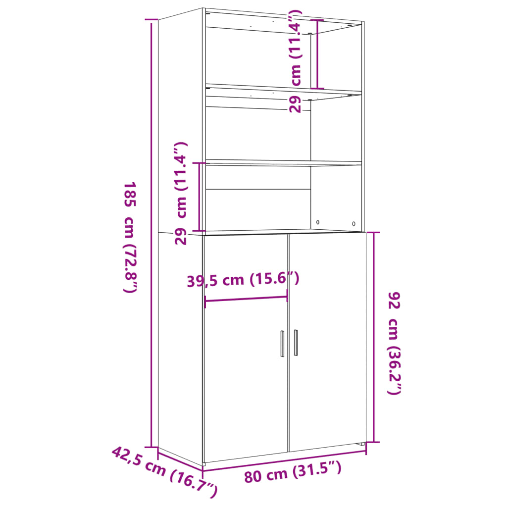 Highboard Concrete Grey 80x42,5x185 cm Engineered Wood