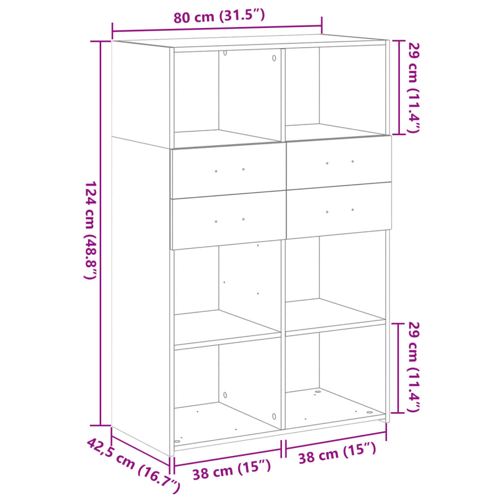 Highboard | Black | Engineered wood | 124 cm tall, 80 cm wide | Highboard