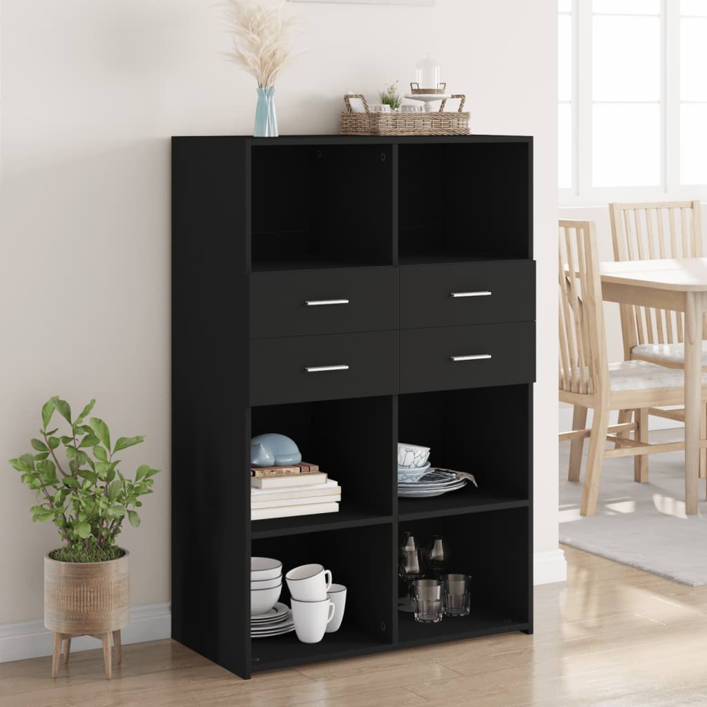 Highboard | Black | Engineered wood | 124 cm tall, 80 cm wide | Highboard