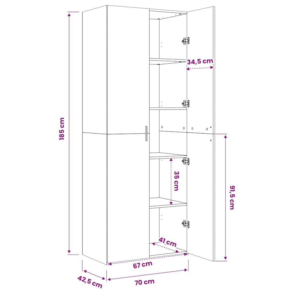 Highboard White 70x42,5x185 cm Engineered Wood