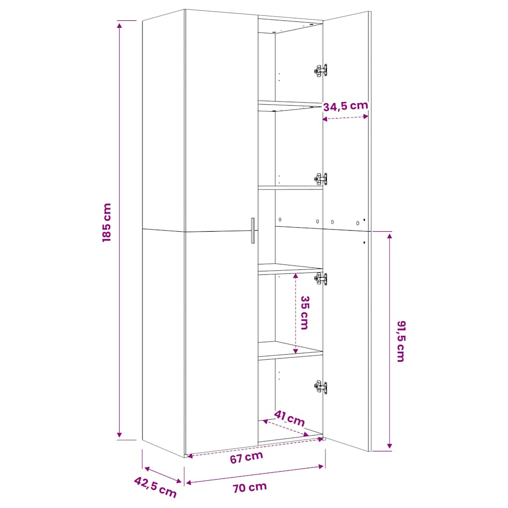 Highboard Grey Sonoma 70x42,5x185 cm Engineered Wood