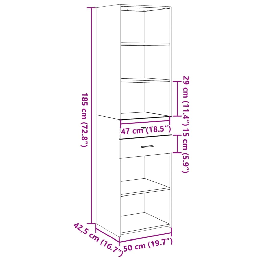 vidaXL Highboard Sonoma Oak 50x42.5x185 cm Engineered Wood