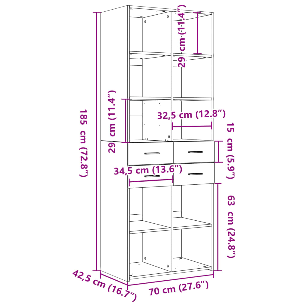 Highboard Smoked Oak 70x42.5x185 cm Engineered Wood