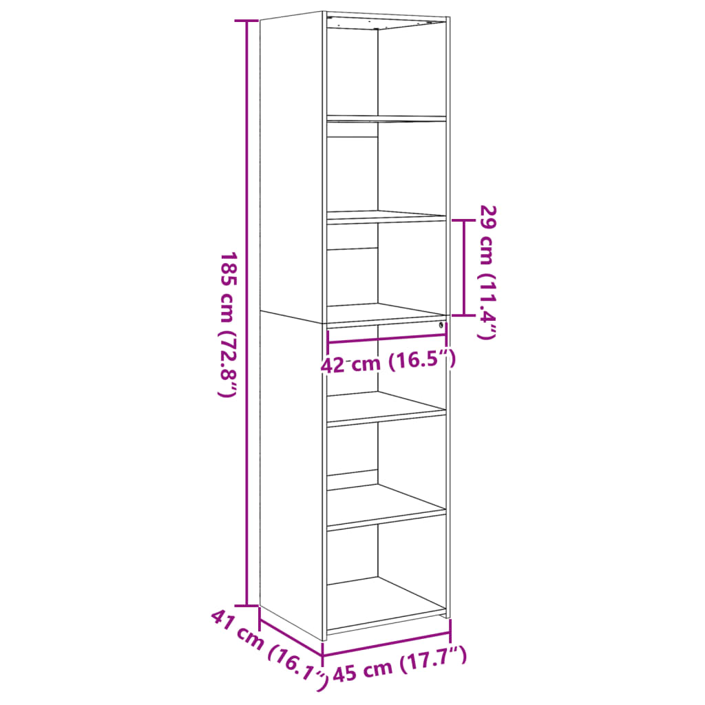 Highboard Black 45x41x185 cm Engineered Wood
