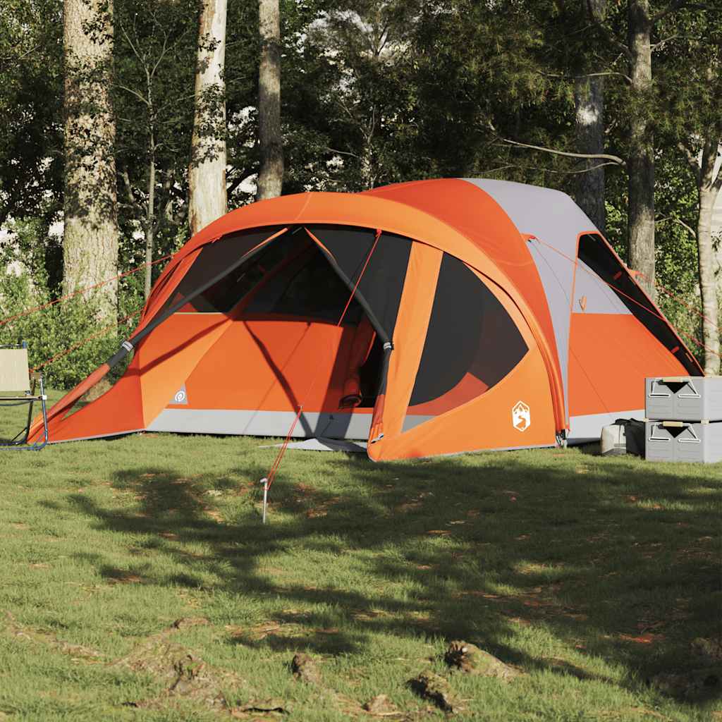 vidaXL Family Tent Tunnel 6-Person Grey and Orange Waterproof