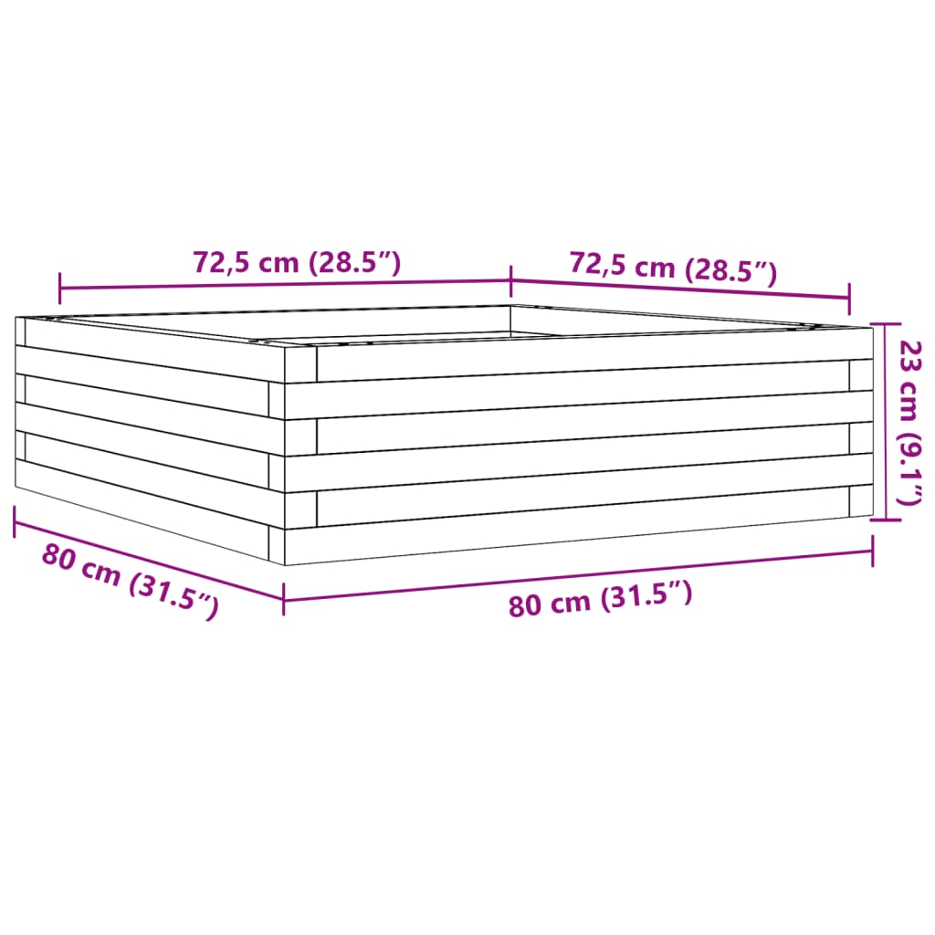 vidaXL Garden Planter Wax Brown 80x80x23 cm Solid Wood Pine