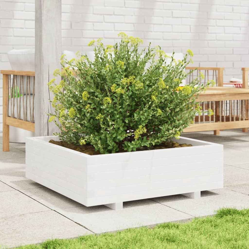 vidaXL Garden Planter White 80x80x26.5 cm Solid Wood Pine