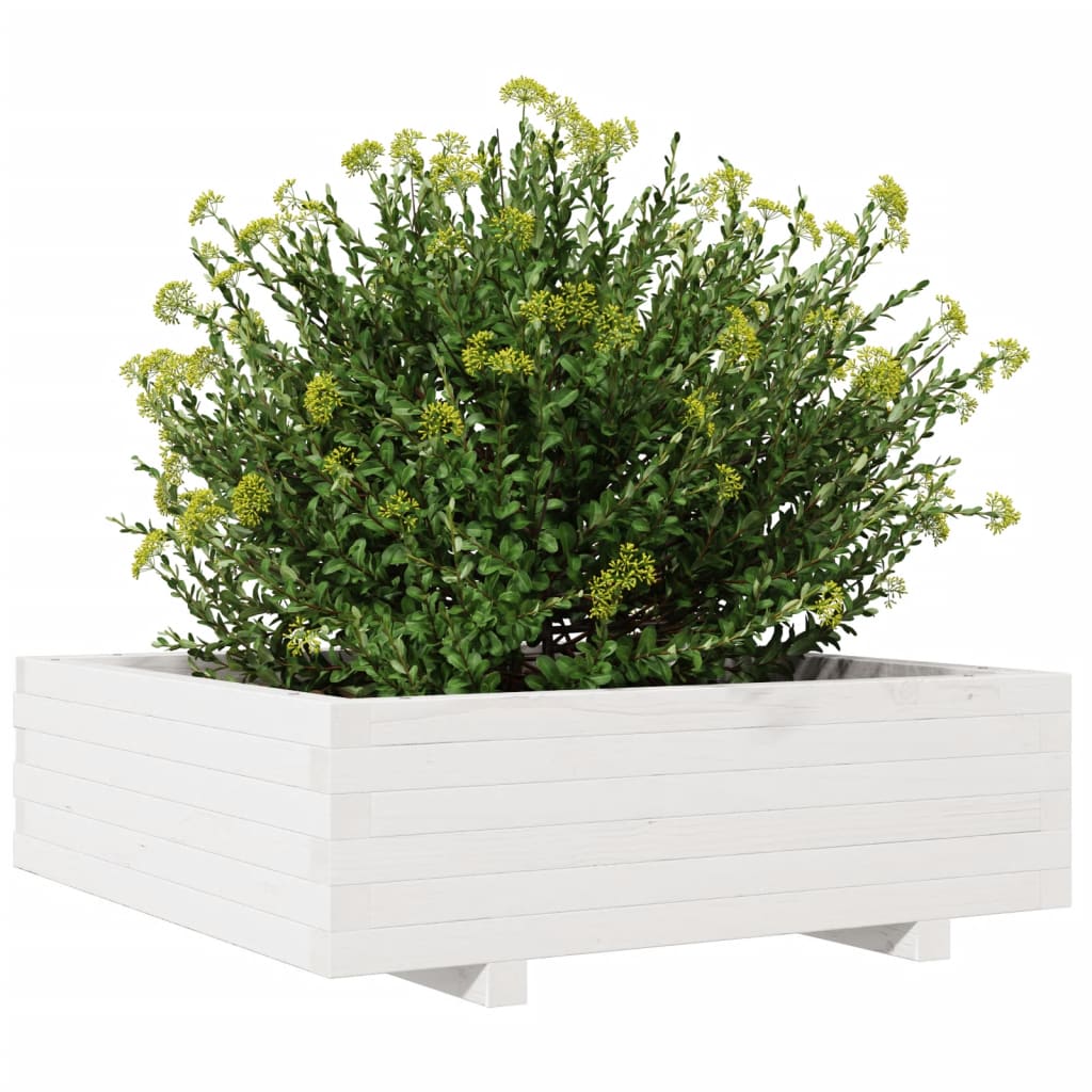 vidaXL Garden Planter White 80x80x26.5 cm Solid Wood Pine