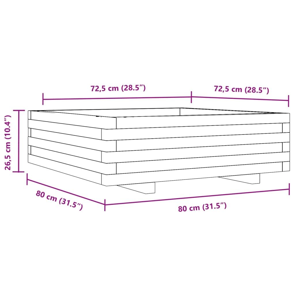 vidaXL Garden Planter White 80x80x26.5 cm Solid Wood Pine