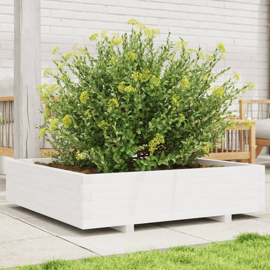 vidaXL Garden Planter White 100x100x26.5 cm Solid Wood Pine