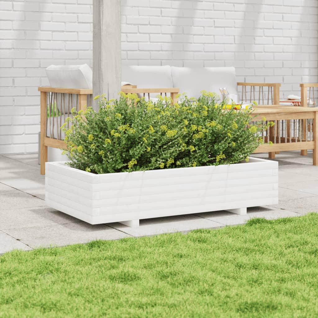 vidaXL Garden Planter White 110x60x26.5 cm Solid Wood Pine