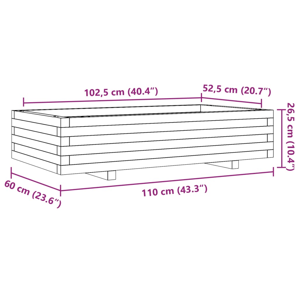 vidaXL Garden Planter White 110x60x26.5 cm Solid Wood Pine