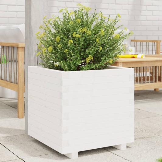 vidaXL Garden Planter White 50x50x49.5 cm Solid Wood Pine
