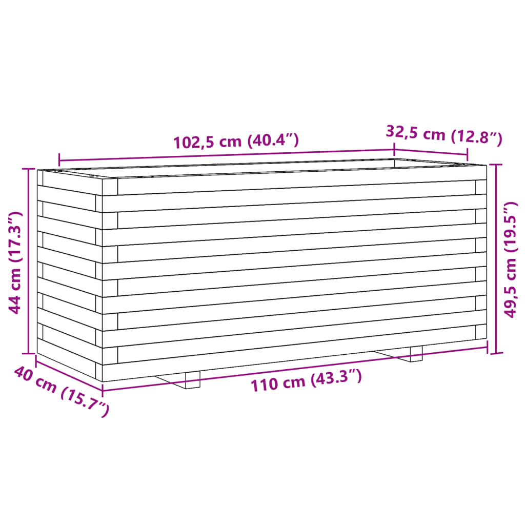 vidaXL Garden Planter 110x40x49.5 cm Solid Wood Pine