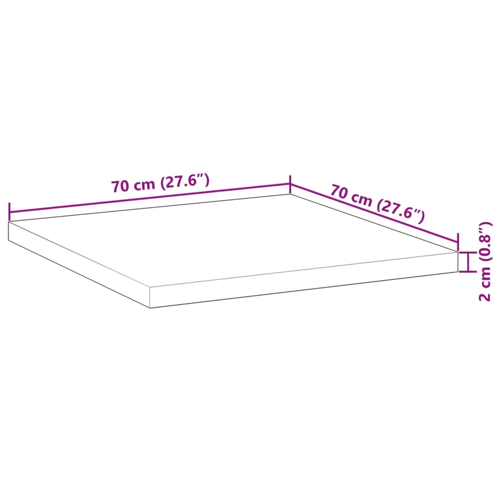 Table Top Square 70x70x2 cm Solid Wood Acacia