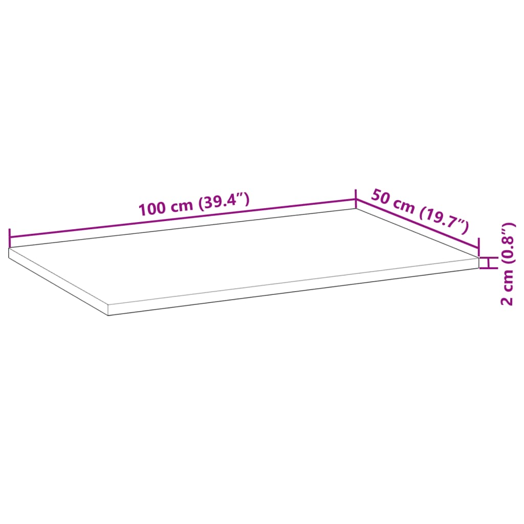 vidaXL Table Top Rectangular 100x50x2 cm Solid Wood Acacia