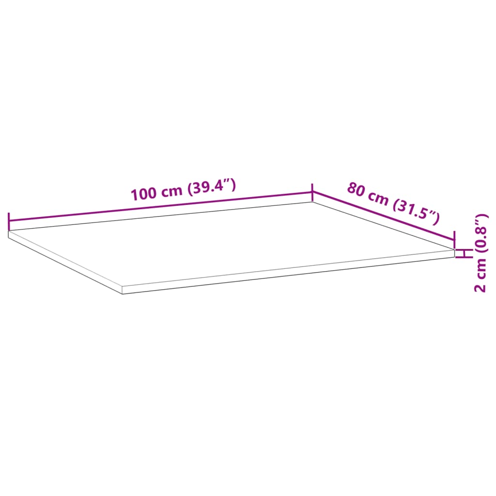 vidaXL Table Top Rectangular 100x80x2 cm Solid Wood Acacia