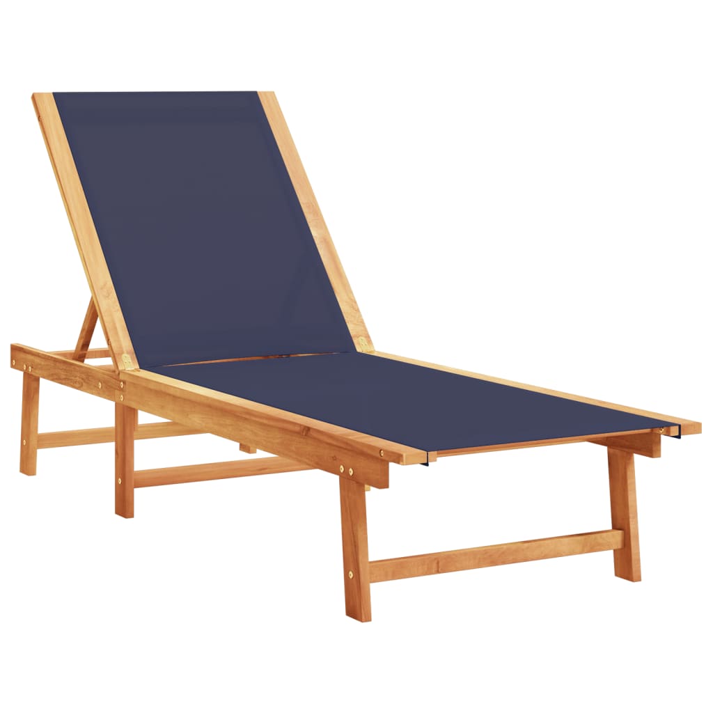 vidaXL Sun Lounger Blue Solid Wood Acacia and Textilene