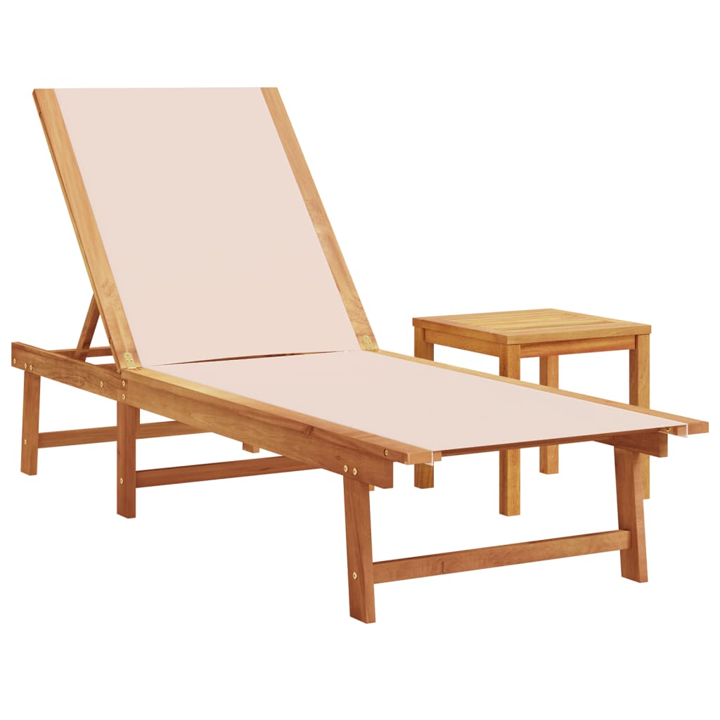 vidaXL Sun Lounger with Table Cream Solid Wood Acacia and Textilene